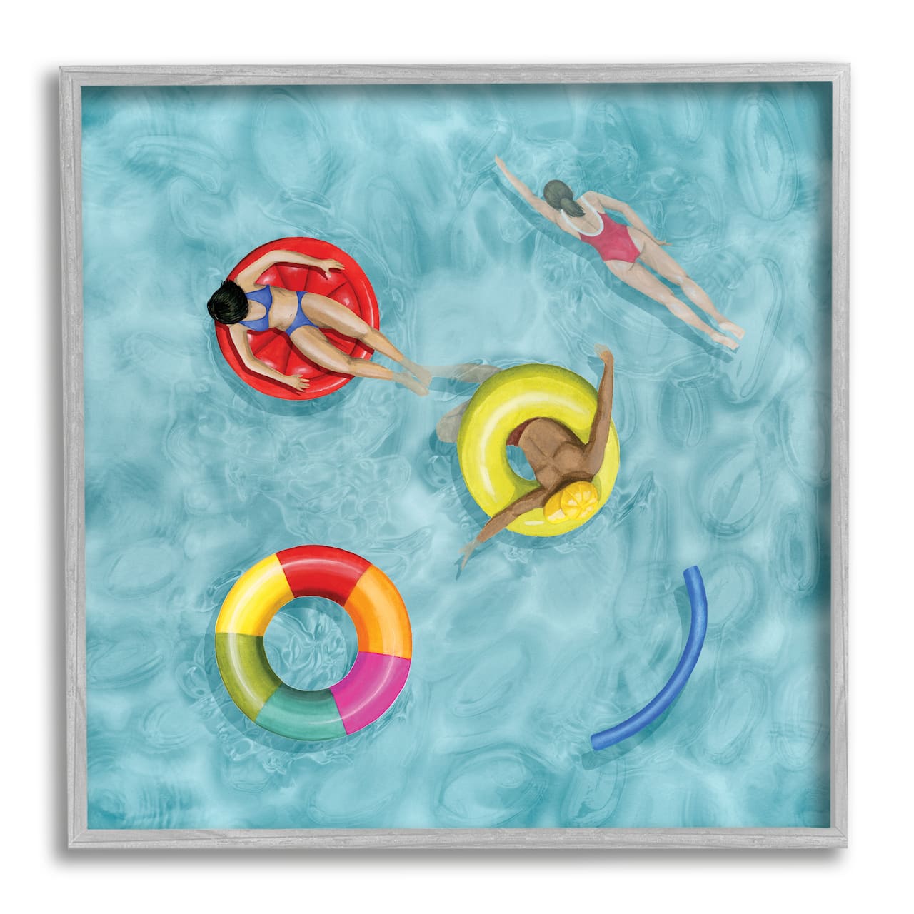 Stupell Industries Swimmers In Pool Inner Tube Cool Blue Water in Gray Frame Wall Art